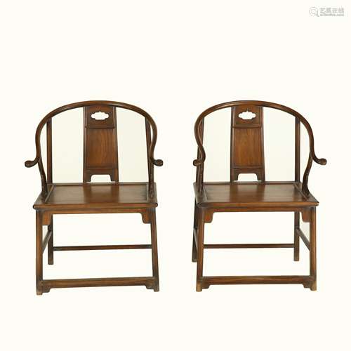 PAIR HUANGHUALI HORSESHOE ROUND ARMCHAIRS