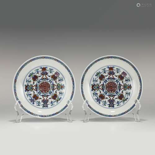 GUANGXU WUCAI SHUANGSI FLORI PORCELAIN PLATES