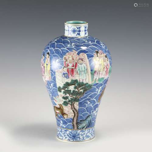 QING QIANLONG FAMILLE ROSE IMMORTALS MEIPING JAR