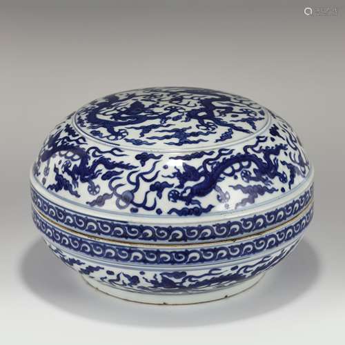 JIAJING BLUE & WHITE DRAGON PORCELAIN ROUND BOX