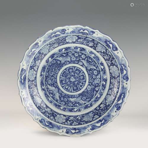 YUAN BLUE AND WHITE PHOENIX PLATE