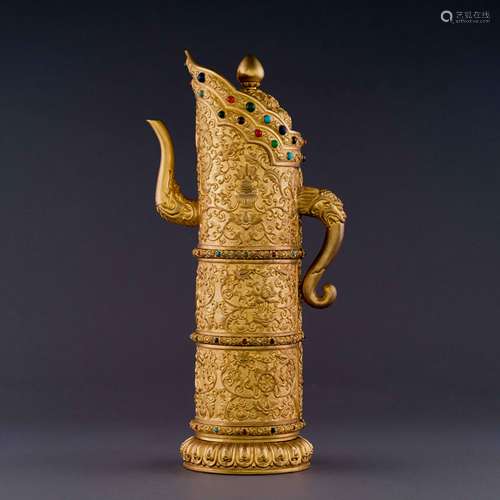 BAMBOO SHAPED GILT BRONZE INLAID WINE POT