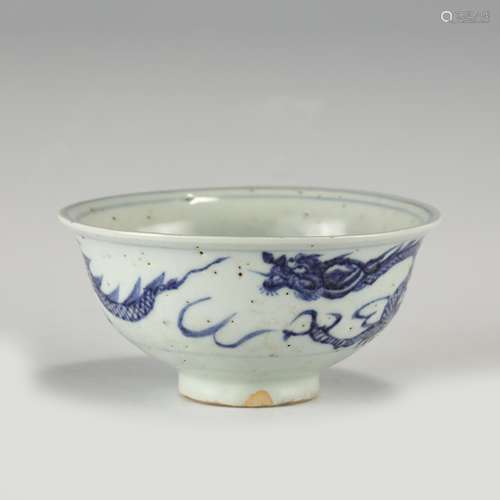 YUAN BLUE AND WHITE DRAGON BOWL