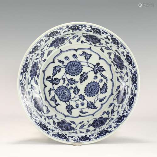 MING BLUE AND WHITE LOTUS PLATE