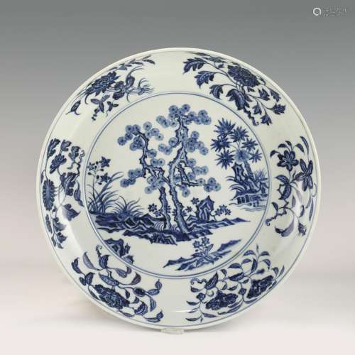 MING BLUE AND WHITE LANDSCAPE PLATE