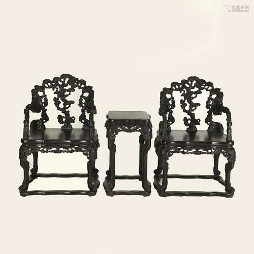 PAIR ZITAN OPEN-WORKS CARVED MATER CHAIRS