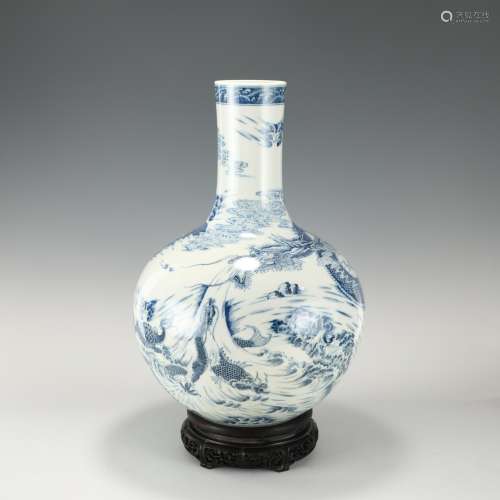 QING YONGZHENG BLUE AND WHITE CELESTIAL VASE ON STA…