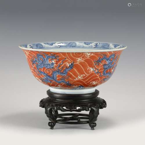 MING XUANDE BLUE AND WHITE ALUM RED BOWL