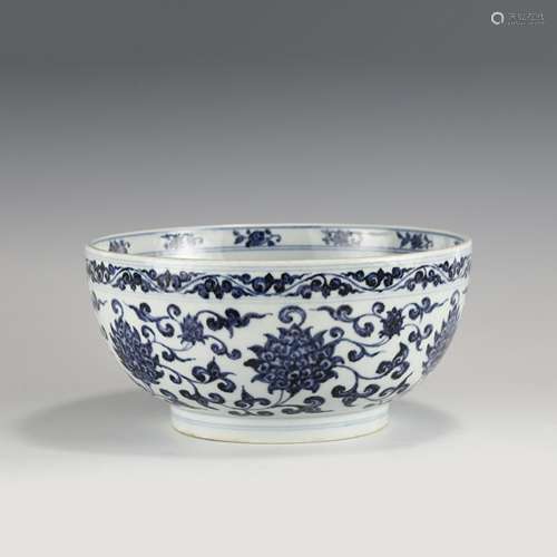 MING BLUE AND WHITE LOTUS BOWL