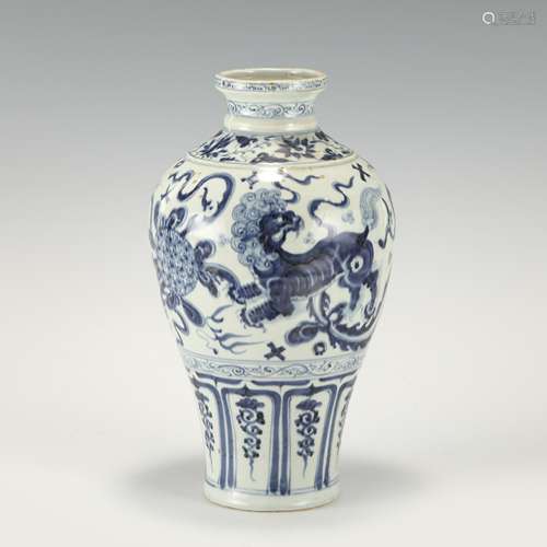 YUAN BLUE AND WHITE QILIN MEIPING JAR