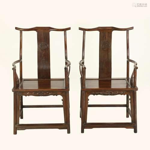 PAIR HUANGHUALI OFFICER HAT ARMCHAIRS