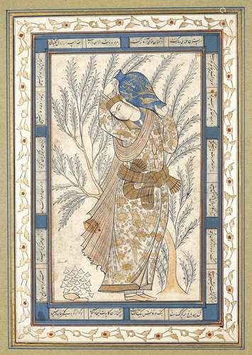 A PERSIAN MINIATURE, STYLE OF SAFAVID SCHOOL, ISFAHAN,