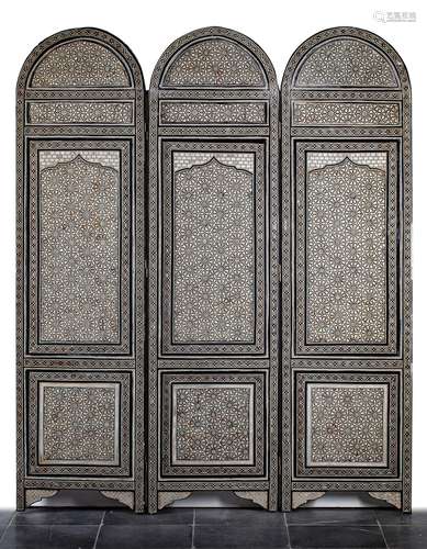 A FINE LARGE OTTOMAN SCREEN INLAID MOTHER-OF- PEARL