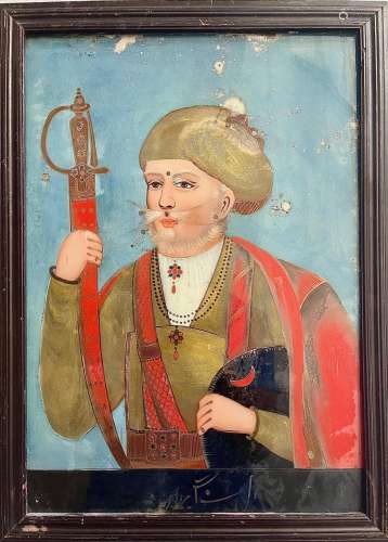 A PORTRAIT OF A SIKH WORRIER WITH A JEWELLED SWORD…