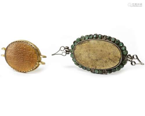 TWO OVAL AGATE PENDANTS, 19TH CENTURY