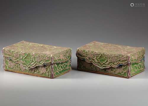 A PAIR OF OTTOMAN METAL-THREAD EMBROIDERED VELVET