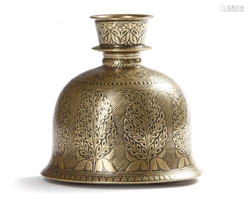 A MUGHAL BRONZE BELL SHAPED HOOKAH BASE, INDIA, 19TH