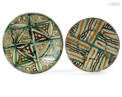 TWO NISHAPUR SPLASHWARE PLATES, IRAN, 10TH CENTURY