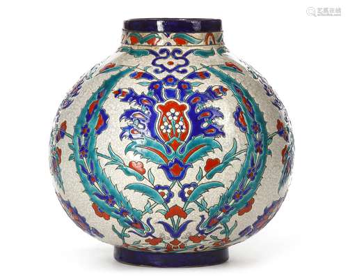 AN IZNIK STYLE POTTERY VASE, BELGIUM, 19TH CENTURY