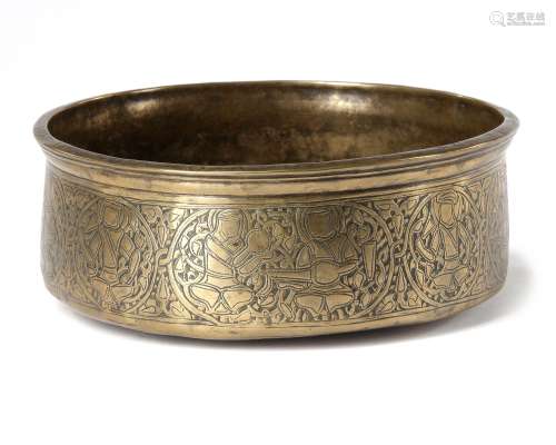 A FINE MAMLUK BRASS BOWL WITH A FLARED RIM, EGYPT OR