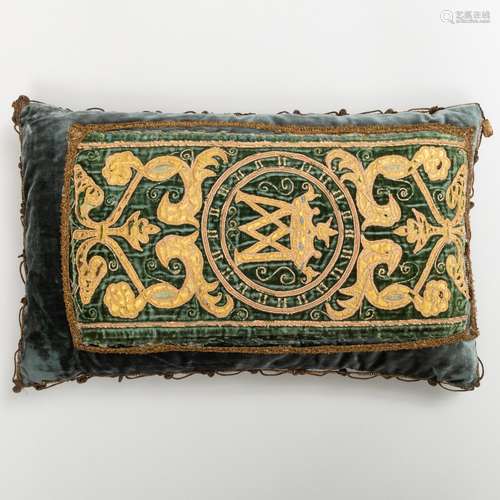 Green Velvet Embroidered Pillow