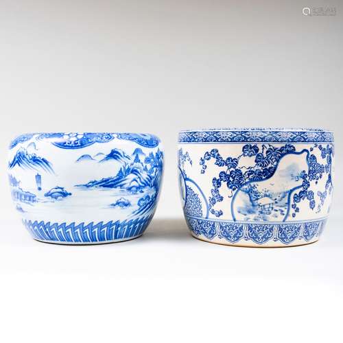 Two Japanese Blue and White Porcelain Jardinières