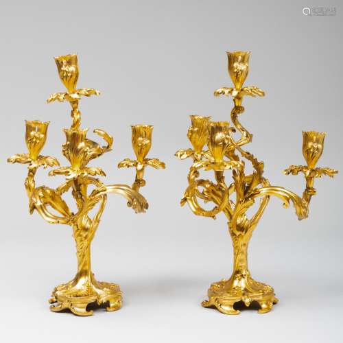 Pair of Louis XV Style Gilt-Bronze Four-Light