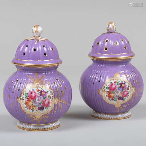 Pair of English Lilac Ground Vases and Covers