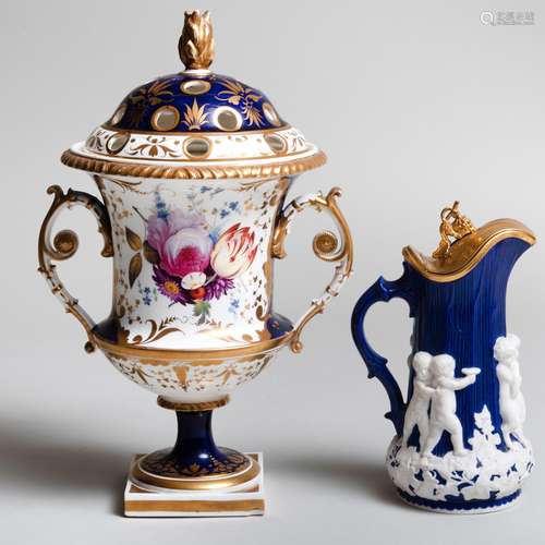 English Cobalt Ground Porcelain Jug and a Potpourri