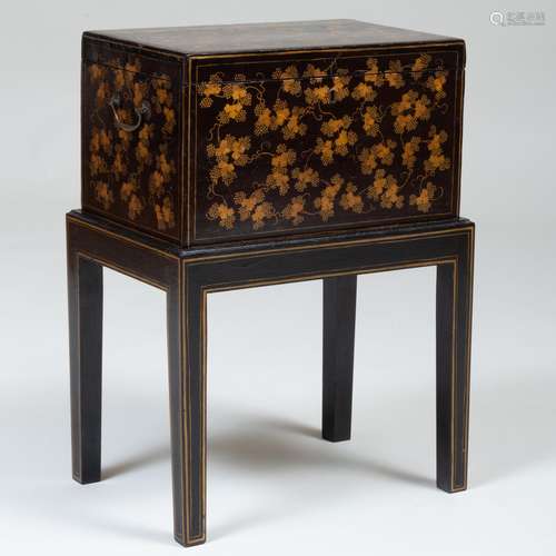 Chinese Export Lacquer Tea Caddy on Stand