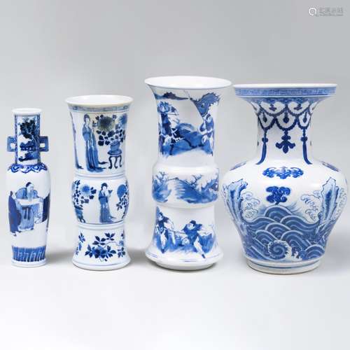 Group of Four Chinese Blue and White Porcelain Vases