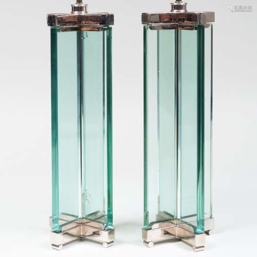 Pair of Vintage Glass and Chrome Lamps