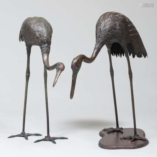 Two Asian Bronze Models of Cranes