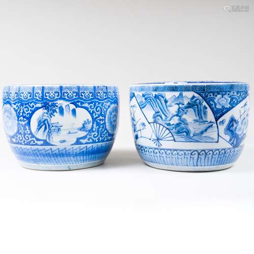 Two Japanese Blue and White Porcelain Jardinières