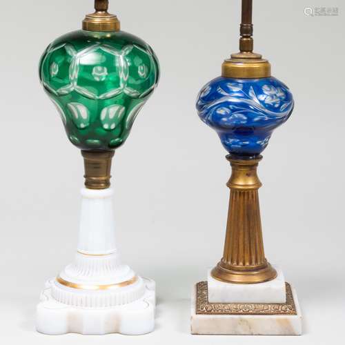 Two Glass and Brass Fluid Lamps