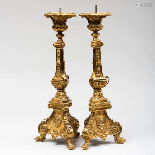 Pair of Gilt-Metal Pricket Form Lamp Supports