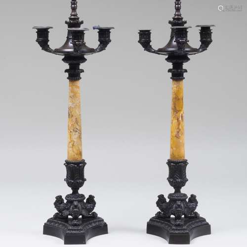 Pair of Regency Style Patinated-Metal and Marble