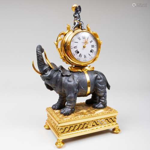 Italian Patinated and Gilt-Metal Elephant Clock, of