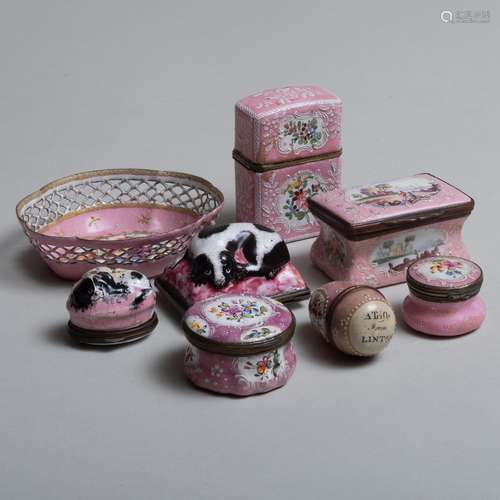 Group of Pink Ground Staffordshire Enamel Table