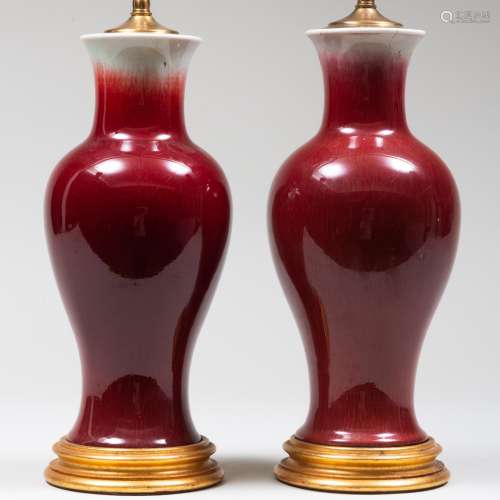 Pair of Chinese Copper Red Porcelain Vases Mounted as