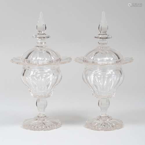 Pair of English Cut Glass Sweetmeat Jars and Covers