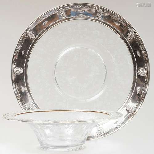 Two American Silver Mounted Glass Serving Dishes