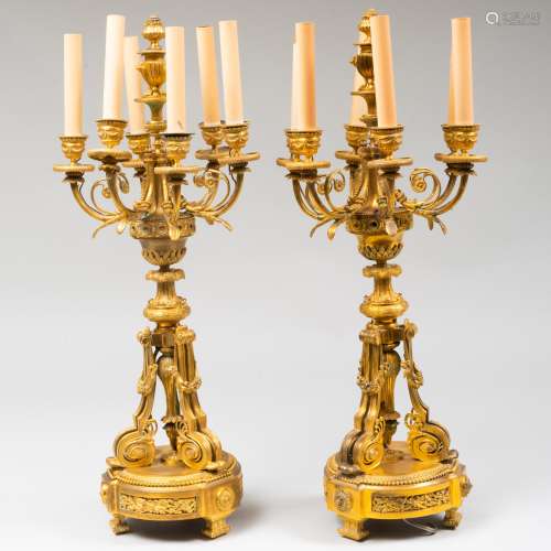 Pair of Louis XVI Style Gilt-Bronze Six-Light