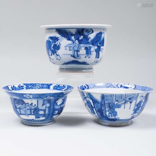 Three Chinese Blue and White Porcelain Bowls