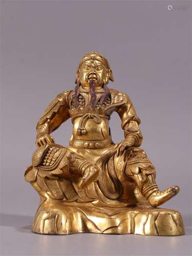 A Chinese Gilt Bronze Guan Yu Statue