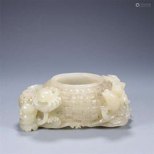 A Chinese Carved Jade Brush Washer