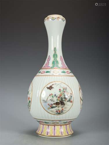 A Chinese Famille Rose Garlic-Mouth Porcelain Vase