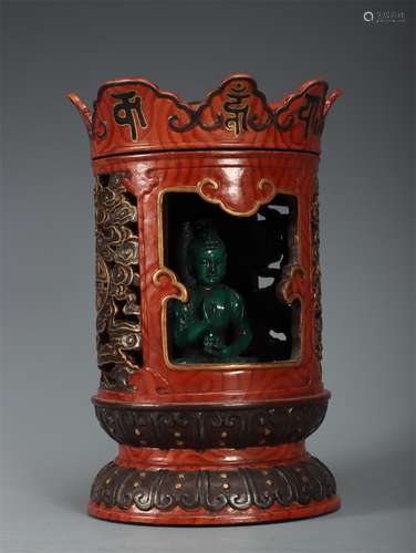 A Chinese Porcelain Buddha Niche with Calligraphy