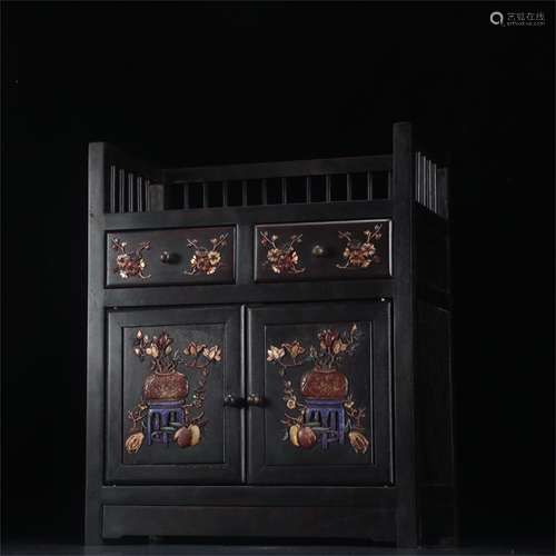 A Chinese Carved Zitan Wood Cabinet