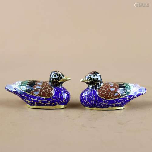 A Pair of Chinese Cloisonne Quail Shaped Decorations